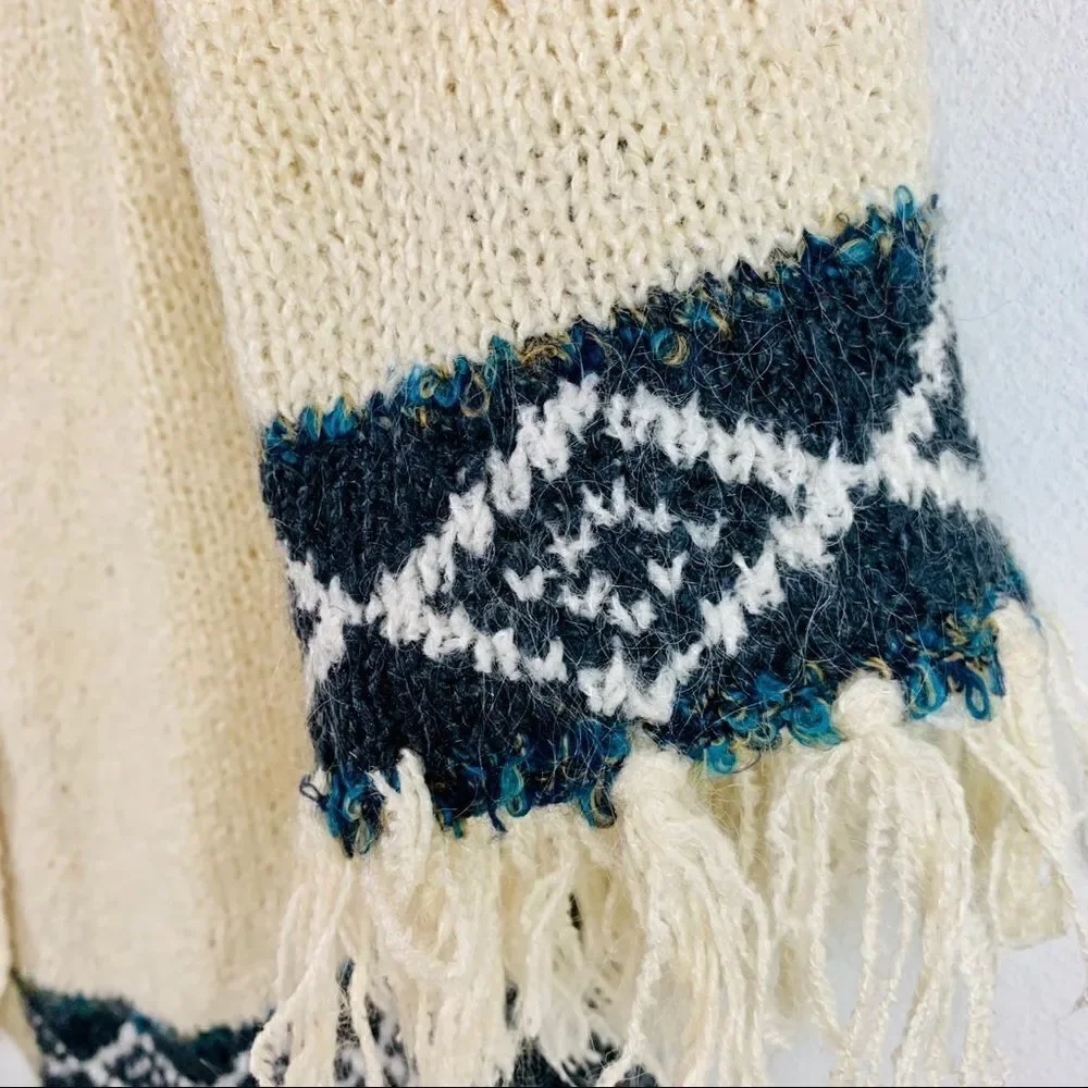 Vintage Fringe Knit Button Front Poncho Sweater
